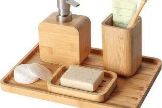 Handgefertigtes Retro Bambus Bad-Accessoire-Set - Seifenschale,