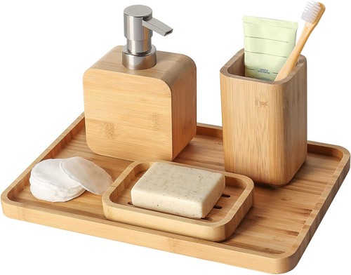 Handgefertigtes Retro Bambus Bad-Accessoire-Set - Seifenschale,