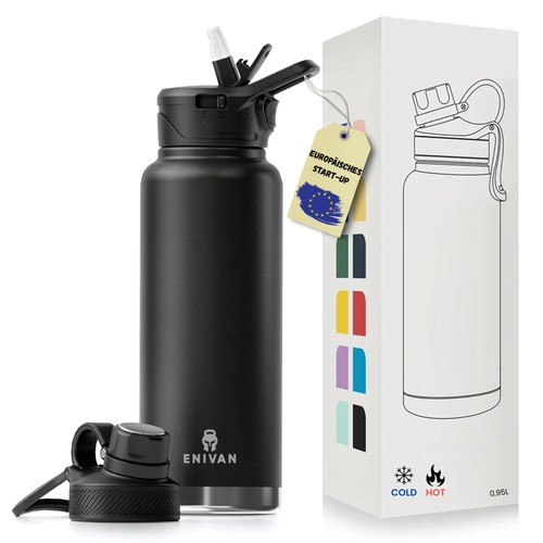 1L Trinkflasche mit Strohhalm & Ausgießer