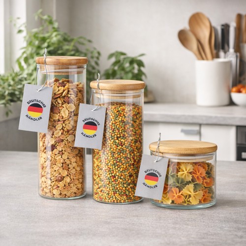 Vorratsdose 3 Größen Glasbehälter + Bambus