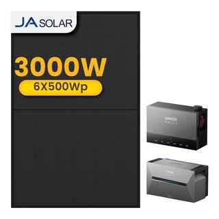 Anker Solarbank 3 E2700 Pro mit Power Dock Multisystem, mit 6 x 500 JA Solar Bifaziale Solarmodule, by Powerness - ohne Smart