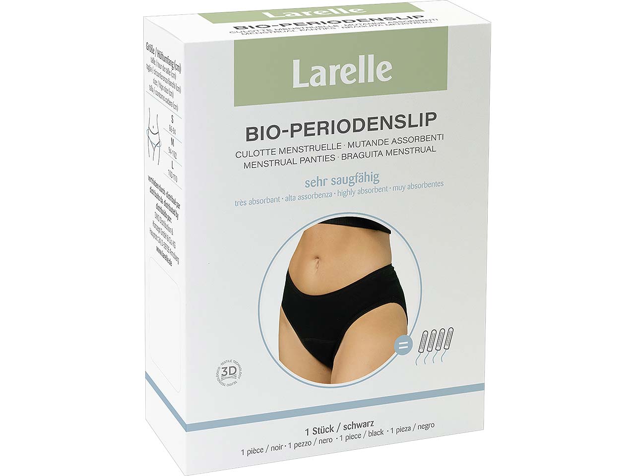 Larelle Bio-Periodenunterwäsche, Slip, Gr. M, schwarz