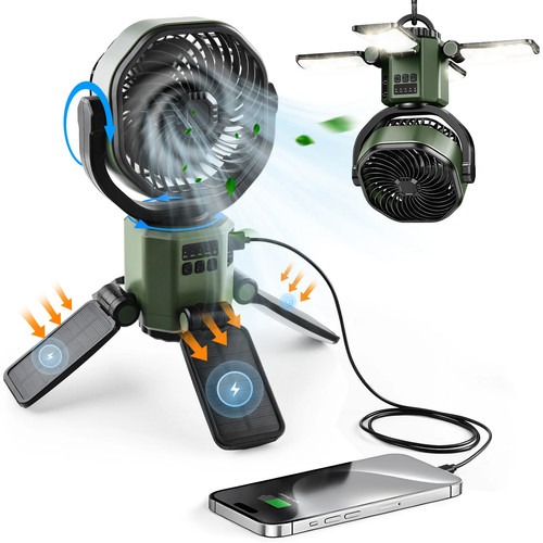 Camping Ventilator Solar USB Akku LED