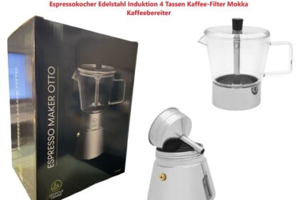 Espressokocher Edelstahl Induktion 4 Tassen Kaffee-Filter