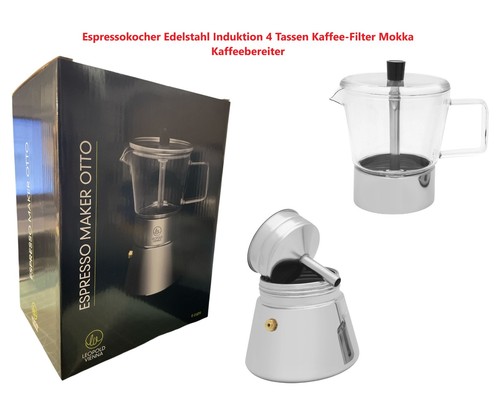 Espressokocher Edelstahl Induktion 4 Tassen Kaffee-Filter