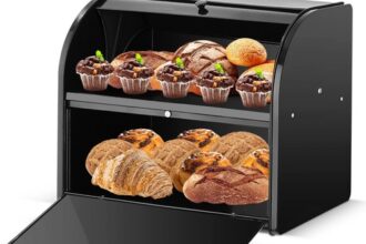 Edelstahl Brotkasten 2 Etagen mit Rolltop