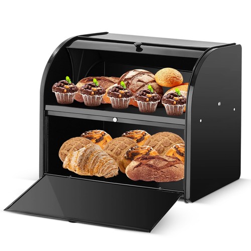 Edelstahl Brotkasten 2 Etagen mit Rolltop