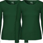 Neutral 2er-Pack Bio-Damen-Langarmshirt mit Rundhalsausschnitt, bottle green, Gr. S