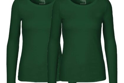 Neutral 2er-Pack Bio-Damen-Langarmshirt mit Rundhalsausschnitt, bottle green, Gr. S