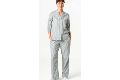 Living Crafts Bio-Damen-Pyjama "TRACEE" mit 3/4-Arm, sage/cream, Gr. 42