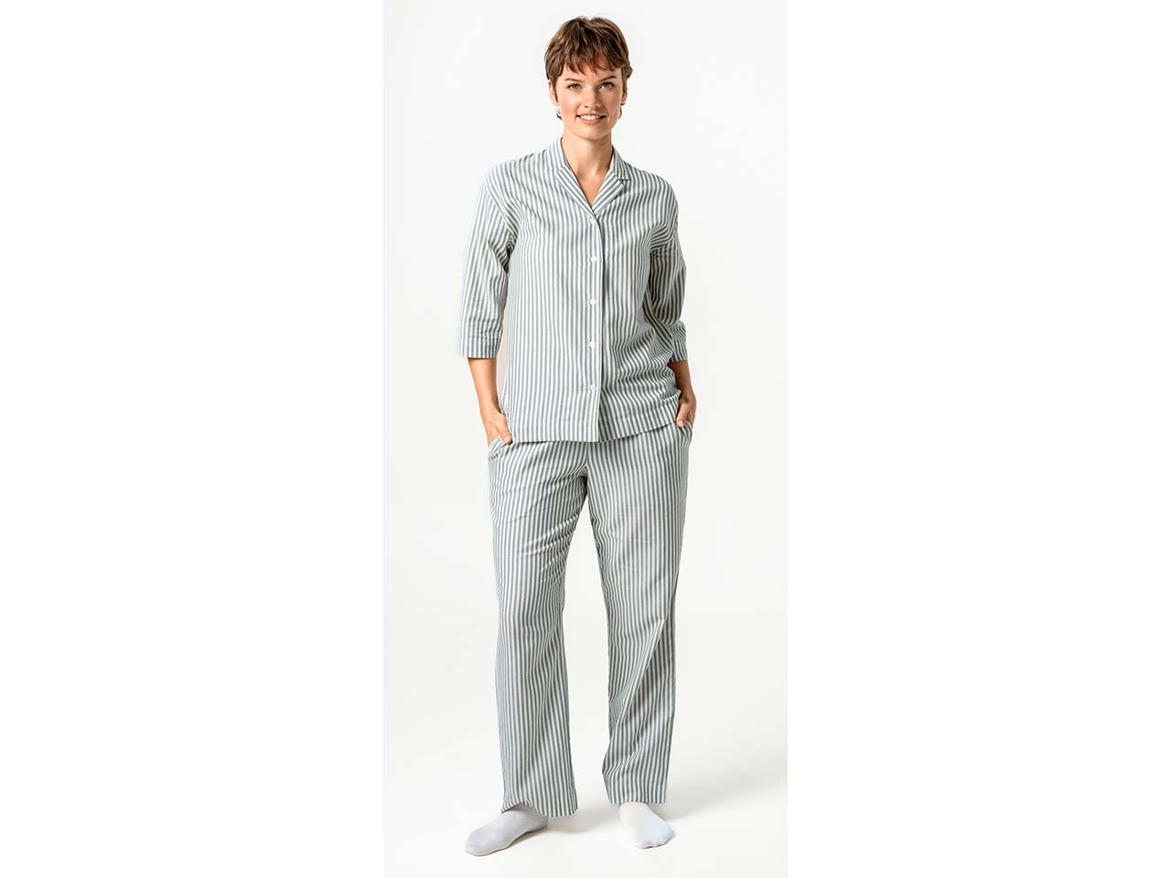 Living Crafts Bio-Damen-Pyjama "TRACEE" mit 3/4-Arm, sage/cream, Gr. 42