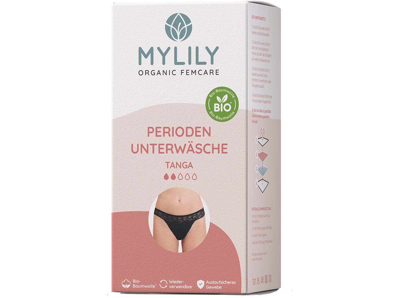 MYLILY Periodenunterwäsche, Tanga, schwarz, Gr. XL