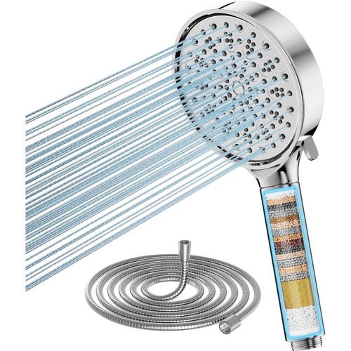 Duschkopf Wasserfilter, Hochdruck, 6 Strahlarten, Wassersparend,