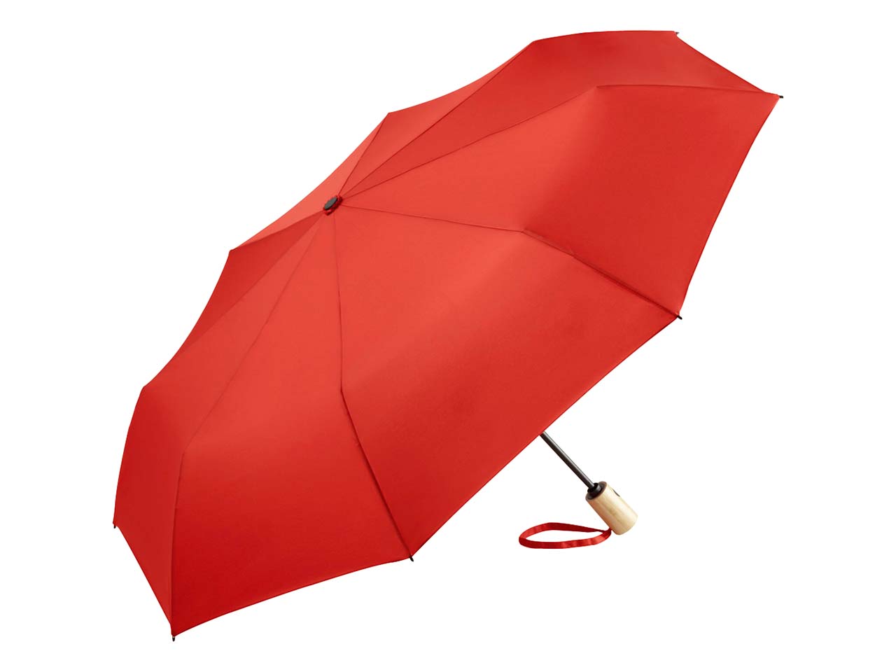 Taschenschirm 'ÖkoBrella' rot mit Recycling-Polyester-Bezug und Holzgriff