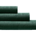Cotonea Waffelpikee Duschtuch, 70 x 140 cm, Bio-Baumwolle, smaragd
