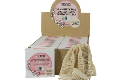 24 Pack à 10er-Pack memo Bio-Baumwoll-Kosmetikpads DUO im Display
