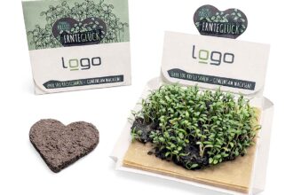 Bio-Kresse-Herz "Ernteglück" inkl. Pflanzschale, torffrei, inkl. 1-4-farbigem Aufdruck