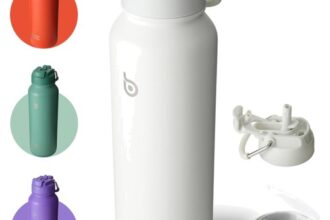 Isolierte Edelstahlflasche mit Trinkhalm, Sportflasche für