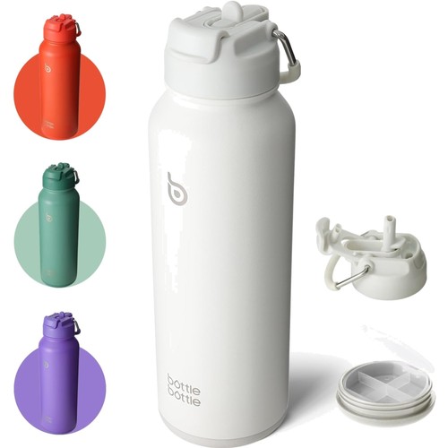 Isolierte Edelstahlflasche mit Trinkhalm, Sportflasche für