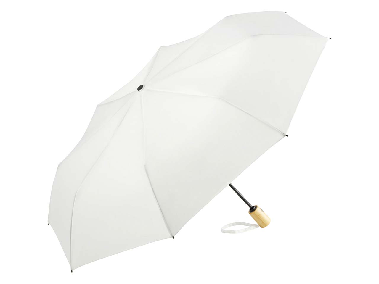Taschenschirm 'ÖkoBrella' weiß mit Recycling-Polyester-Bezug und Holzgriff