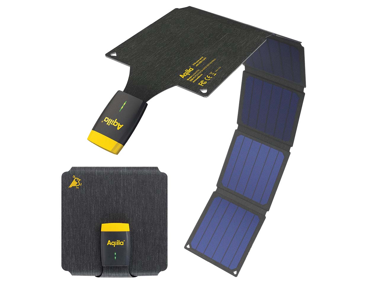 Aqiila faltbares Solar-Ladegerät "Sunbird P21", 21 W, wasserdicht IP67, mit Karabinerhaken